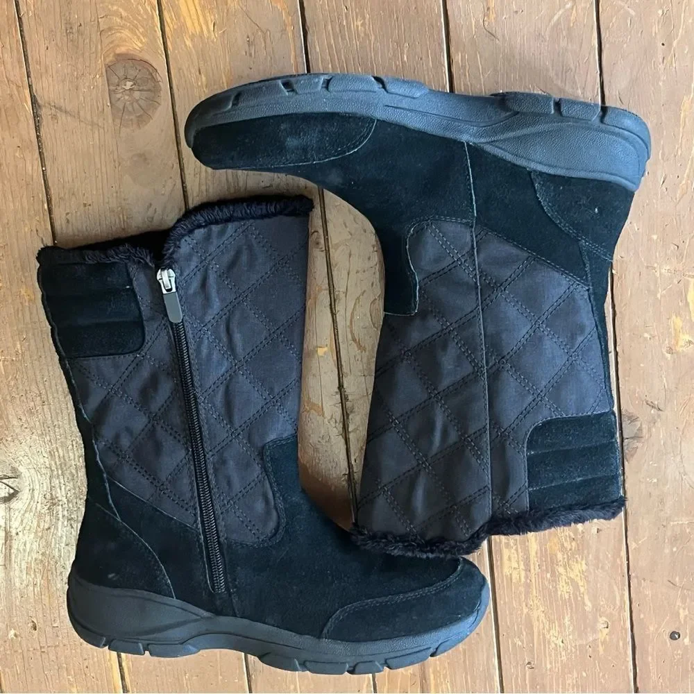 Lands' End Black Quilted Side Zip Boots